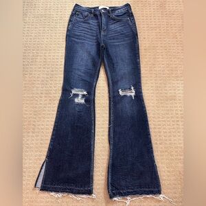 Kancan Flare Leg Distressed Jean
